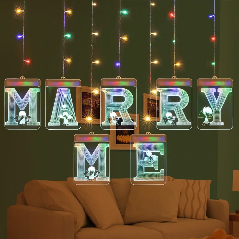 3D Acrylic Curtain LED String Light Fairy Valentine's Day Gifts Holiday Lighting LOVE Ornamnet for Home Bedroom Decoration | Освещение