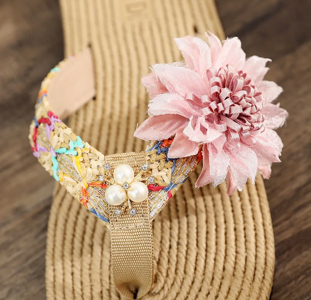 

SAGACE Cute Flower Hemp Slippers Women Girl Summer Beach Flat With Shoes For Lady Casual Comfortable Sandal Slipper Mujer