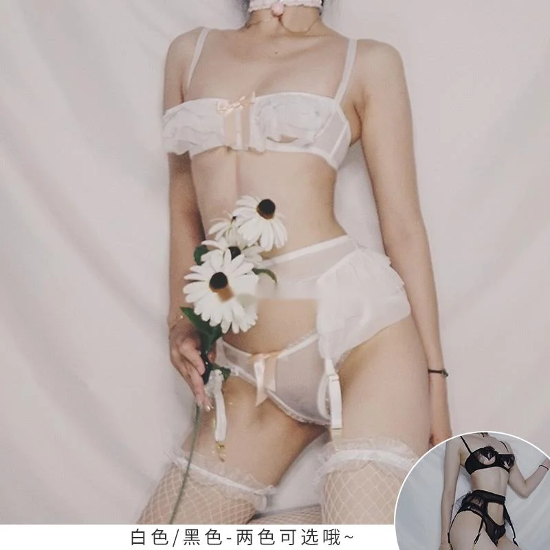 

Высококачественное пикантное нижнее белье с оборками, комплект с бюстгальтером с тремя открытыми чашками и стрингами, Привлекательный кос...