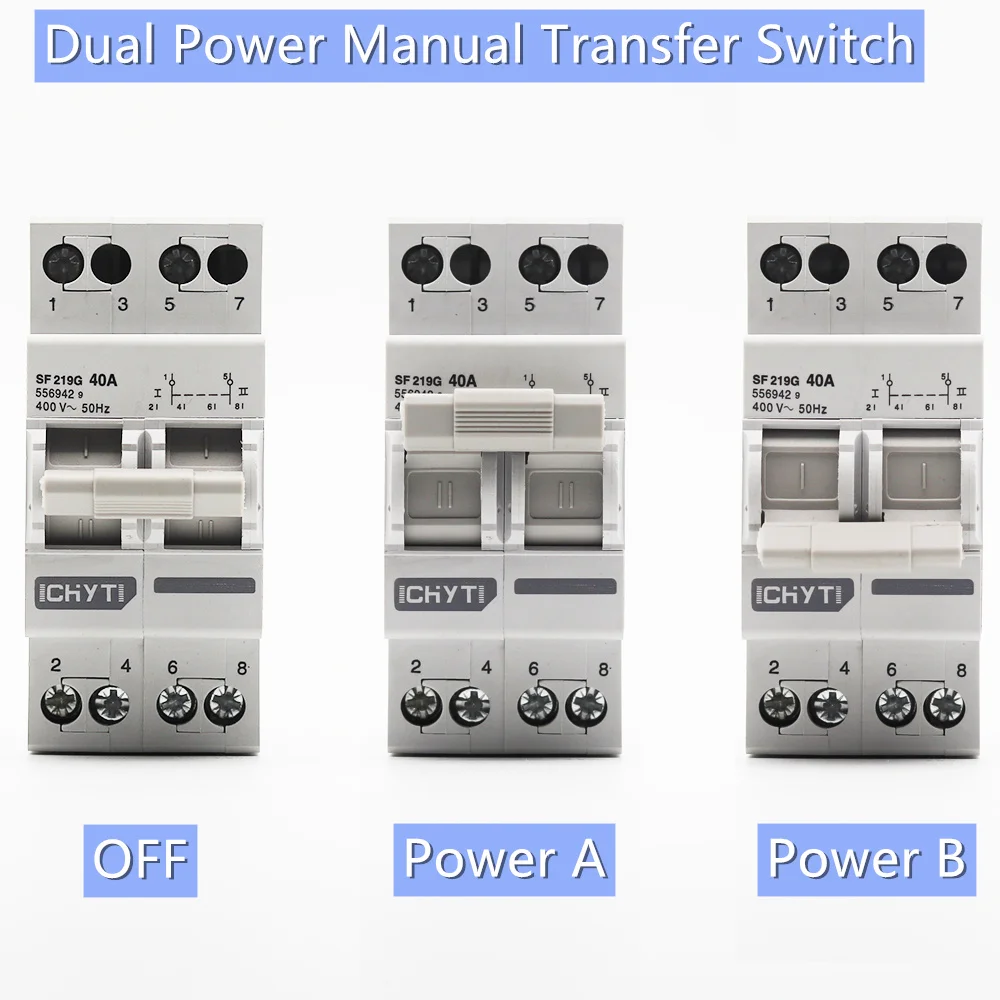 2P 40A Переключатель ВКЛ-ВЫКЛ изолированный переключатель MTS двойной питания