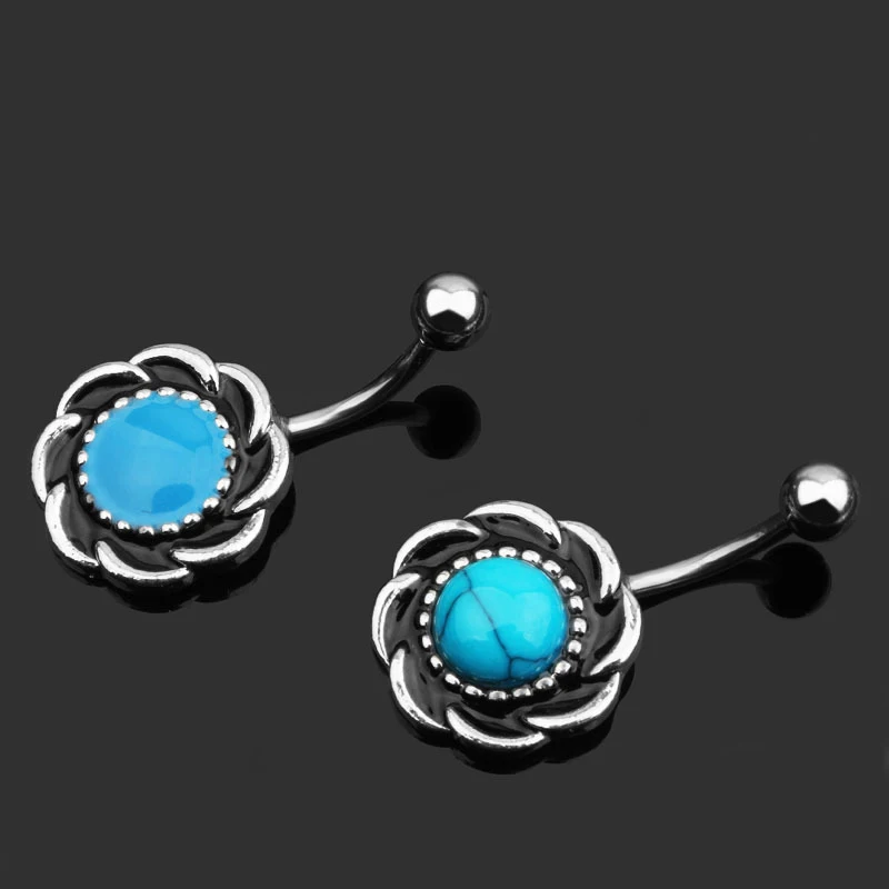 Женское сексуальное кольцо для пирсинга живота с синим камнем Бирюзовый Циркон