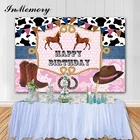 InMemory Западный ковбойский фон для дня рождения лошадь розовая девушка День Рождения фотография фон фото стенд реквизит винил 7x5 футов