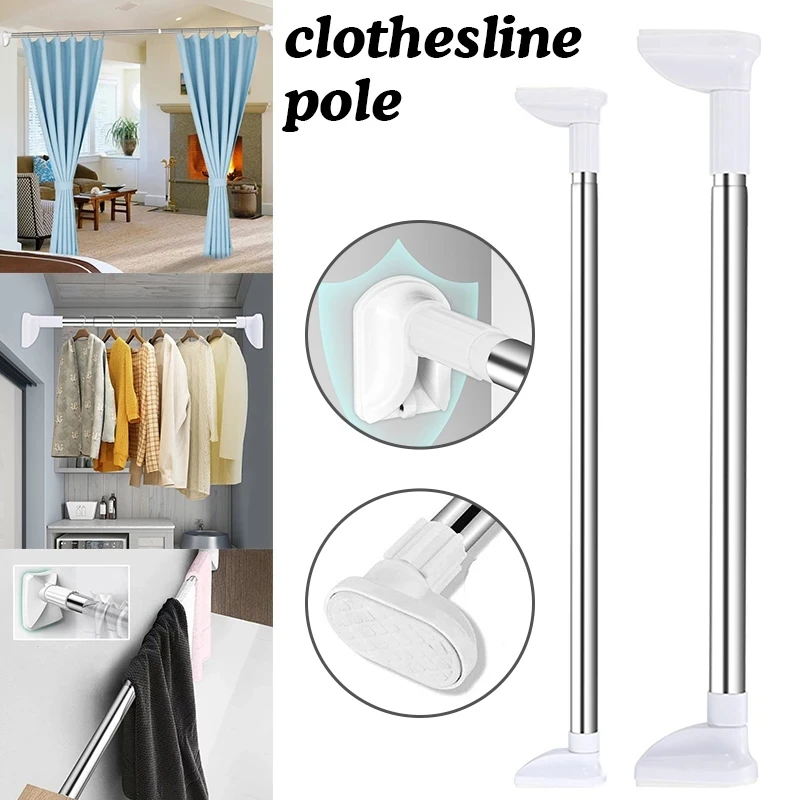 

Telescopic Clothing Rod Multi Purpose Stainless Steel Extendable Sticks Telescopic Voile Tension Curtain Rail Pole Dropshipping