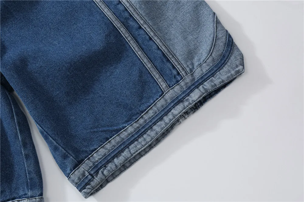 

UNCLEDONJ Colour block men designer jeans for men LOOSE Distressed shorts streetwear men patchwork jeans short jeans UY931