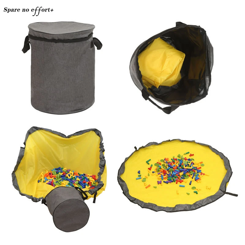 

2 in 1 Kids Toy Storage Bag Multifunctional Toys Storage Container SlideAway Clean-up Organizer Bucket Pouch Play Mat