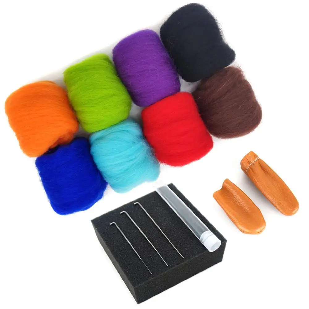 

Needle Felting Kit 10g x 8 Color Total 80g Merino Eco-friendly Natural with Needle Felting Needles , Needle Felting Mat (NO.10)