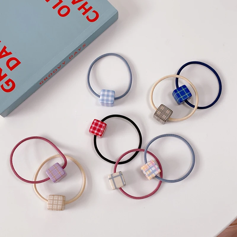 

Girls Cute Square Plaid Hair Rope Bracelet Scrunchie Women Elastic Hair Rubber Bands Accessories Tie Hair Ring Headdress Holder