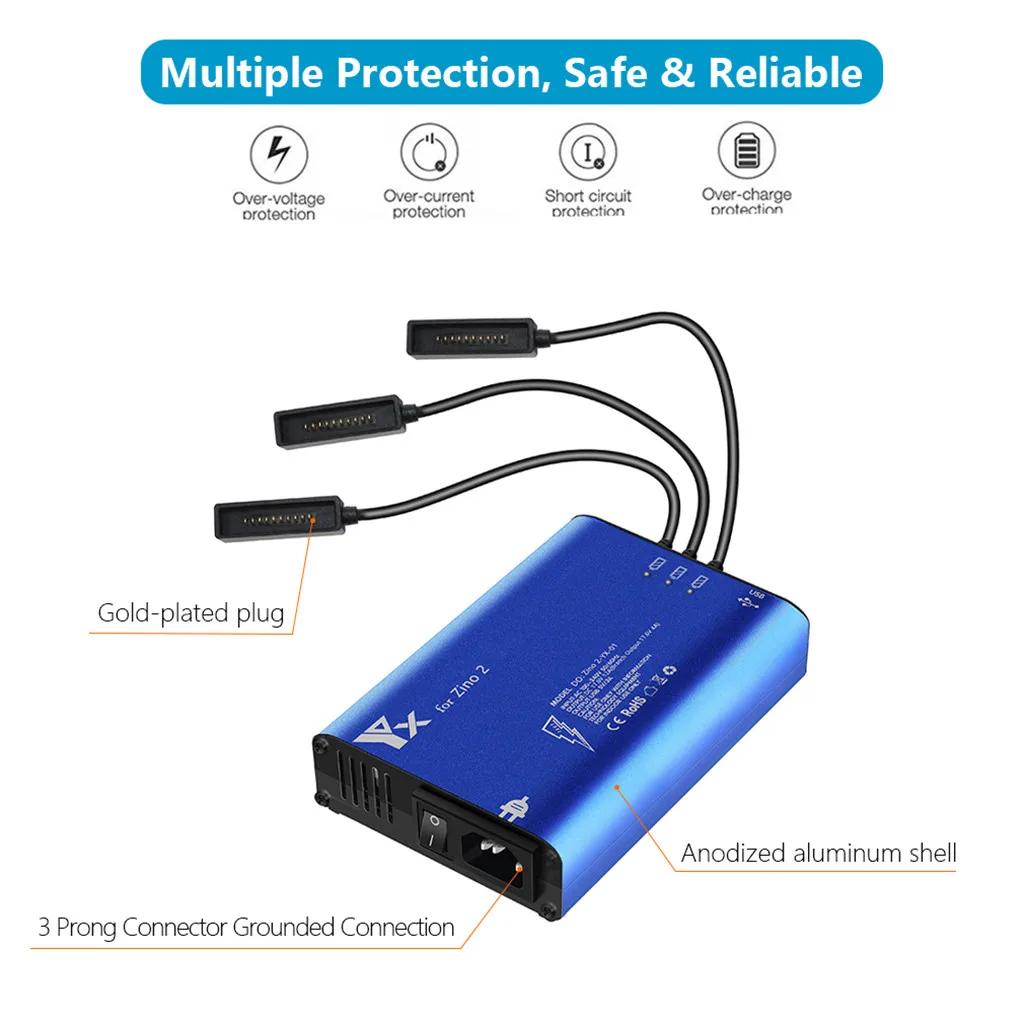 

Hubsan Zino 2 Drone Battery Charger Portable Multifunctional Aircraft Battery Charger 3 port adapter charger dron accessories#f