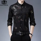 Рубашка мужская приталенная с принтом дракона, шелковая Повседневная с длинным рукавом, с принтом китайского дракона, C725, весна 2022
