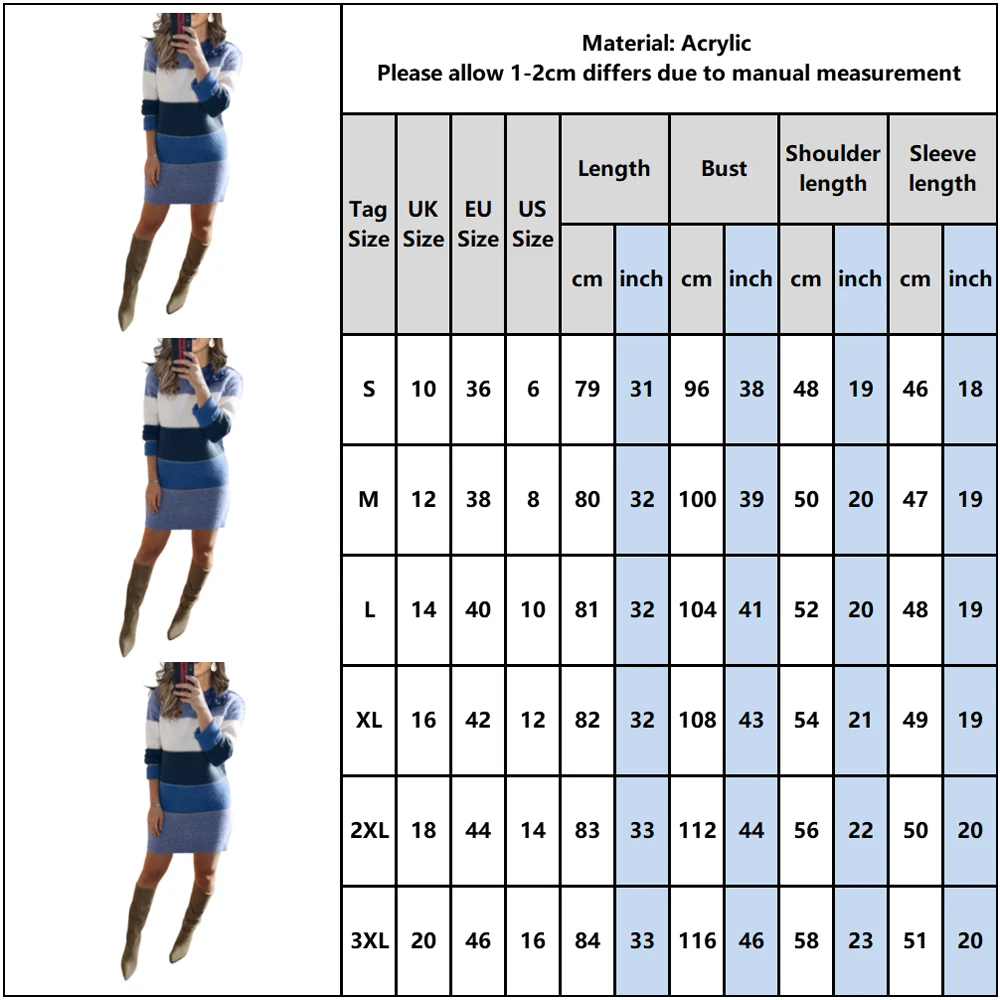 

Female Dresses Autumn Winter Long Sleeve Women Knitted Dress Striped Printed Fashion Casual Ladies Mini Dress Round Neck D30