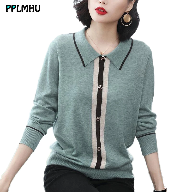 

plus size M-4XL spring Autumn Turn-down Neck Knitted Pullovers Women loose basic Sweater Solid Color Jumpers female sweater top