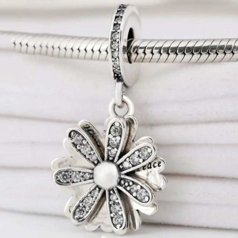 

100% 925 Sterling Silver Charm New Sparkle Revolving Daisy Pendant Fit Pandora Women Bracelet & Necklace Diy Jewelry