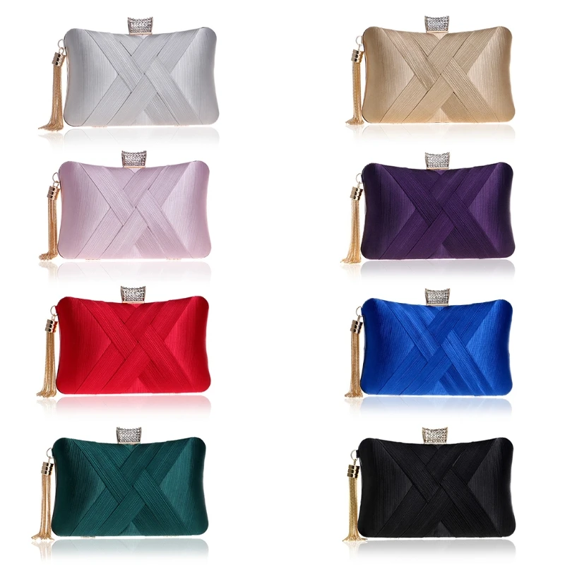 

50LD Women's Elegant Tassel Pendant Clutch Chain Shoulder Bag Evening Purse Handbag