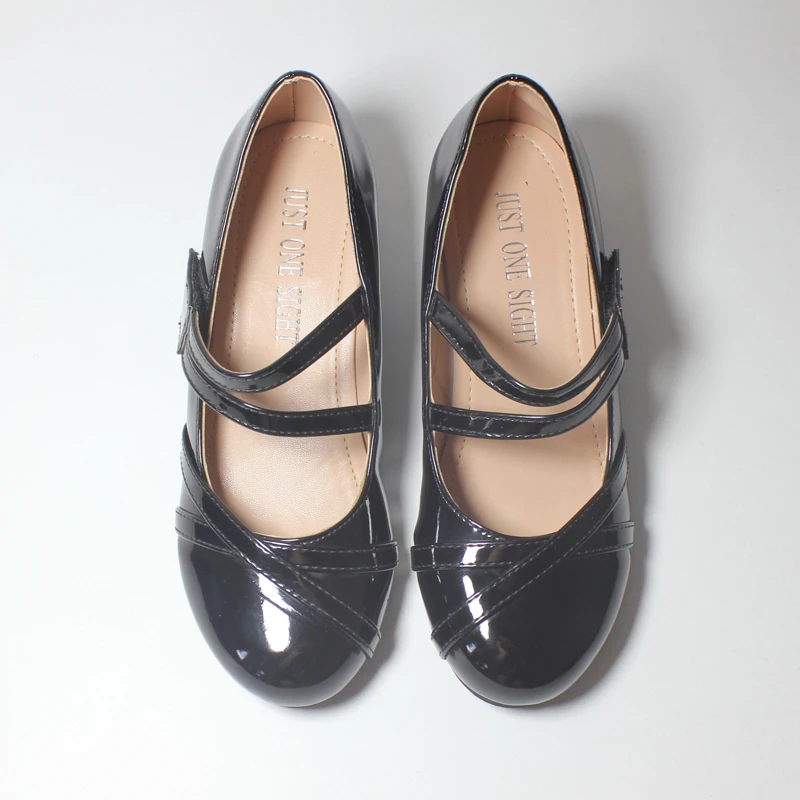 

New Girls Formal Dress Round Close Toe Shoes Low Mid Wedge Heel Black Patent Pumps Kids Sandals Fancy Party Bridesmaid Wedding