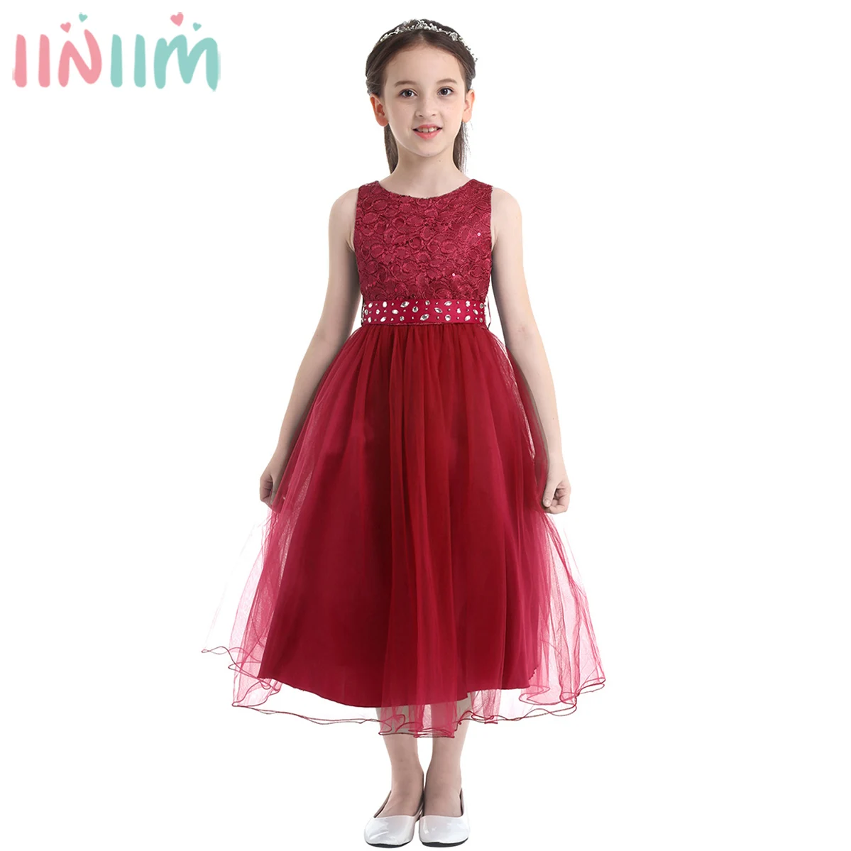 iiniim Teen Princess Dress Girls Vestidos Wedding Lace Mesh Ball Gown Elegant Formal Kids Tutu Birthday Party | Детская одежда и