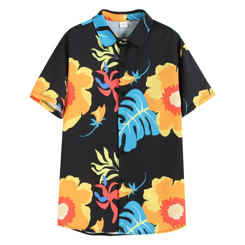 

Print Summer Hot Sell Men's Beach Shirt Fashion High Quality Short Sleeve Floral Loose Casual Hawaiian Shirts