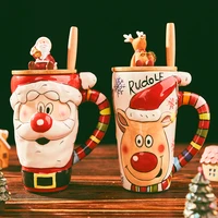 600ml big christmas mugs coffee cups cartoon coffee cup ceramic cup with lid christmas gifts for kids xmas decor happy new year