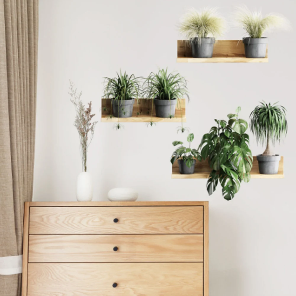 

Plant Pots 3D Wall Stickers Green Plants Wall Shelf Home Decor for Living Room Bedroom Decoration Art Decals Mural paper