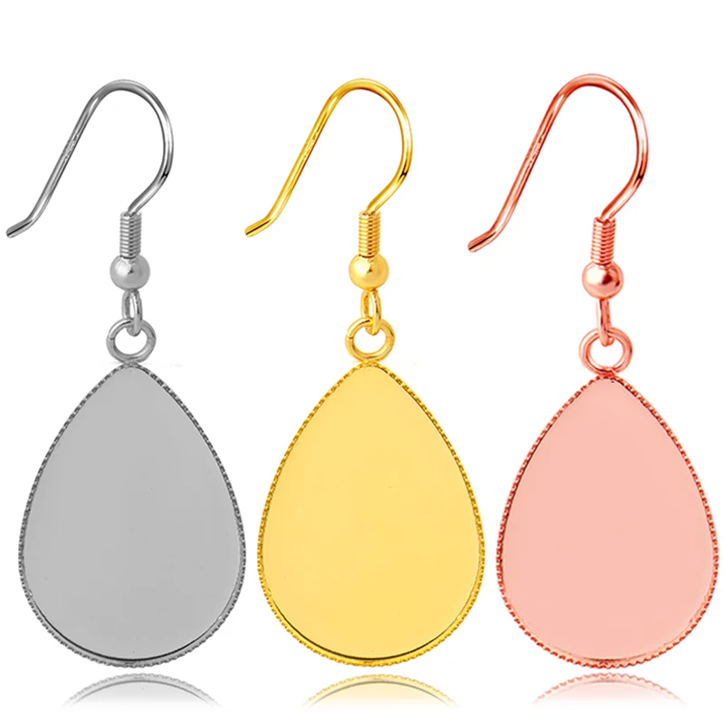 

10pcs Fashion Stainless Steel Blank Earrings Base DIY Jewelry Making Water Drop Shape 13x18mm 18x25mm Woman Earring Accessories