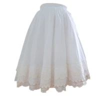 japanese retro women long skirt mori girl sweet vintage lace lolita pleated underskirt petticoat floral white midi tutu skirts