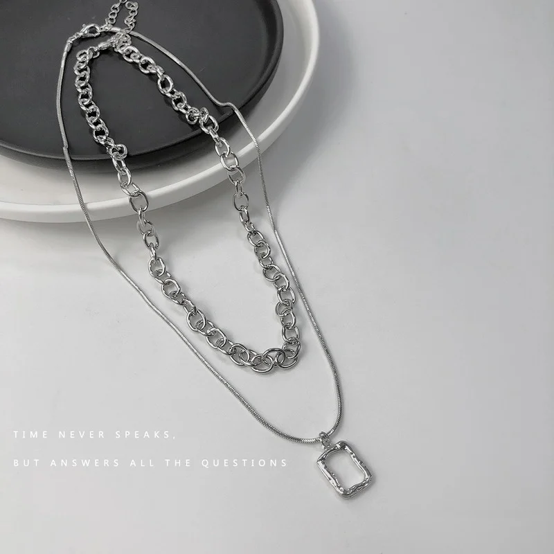 

Necklace Women Geometric Necklaces Woman Chain Pendant High Quality Girls Jewelry Multilayer Silver Color Trendy Metal Collier