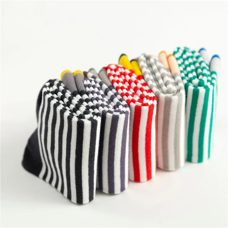 Women Solid Striped Cotton Socks Navy Stripes Socks Red Stripes Socks Warm Thick Winter Socks Girls Green Ankle Sock 5 pairs/lot