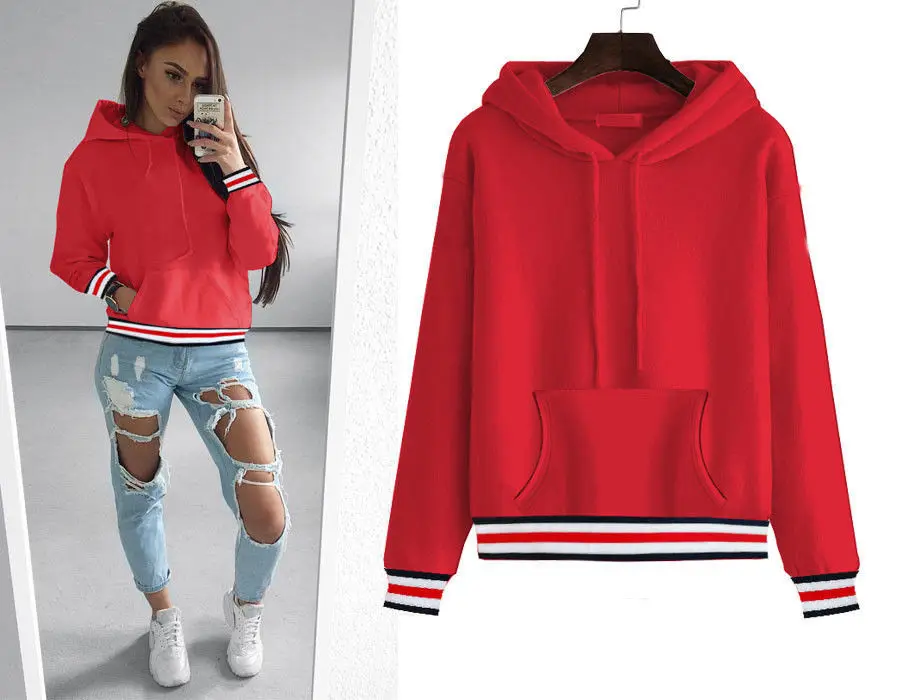 Женская толстовка с капюшоном модная длинными рукавами и бархатной подкладкой