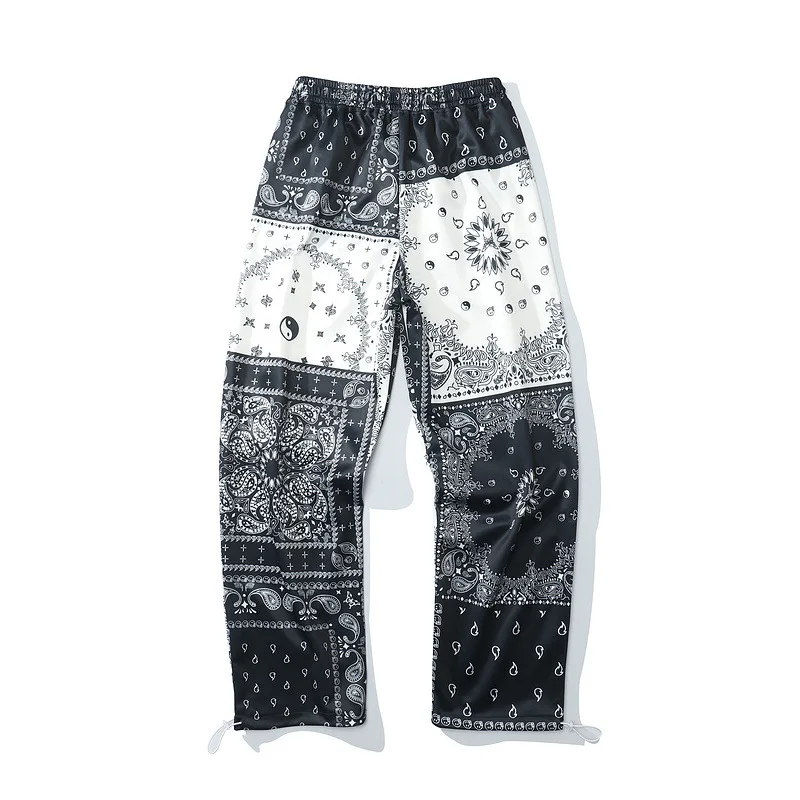 

High Street Cashew Flower Color Matching Full Printed Straight Sweatpants Men's Hip-Hop Retro Drawstring Casual Pants men pants