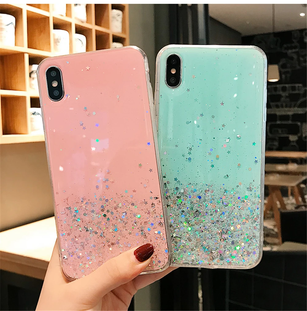 Glitter Bling Star Sequins Case For iPhone 8 7 Plus 7p 6 S 6s Clear Transparent Cases For iphone X XR XS MAX 10 Soft TPU Cover