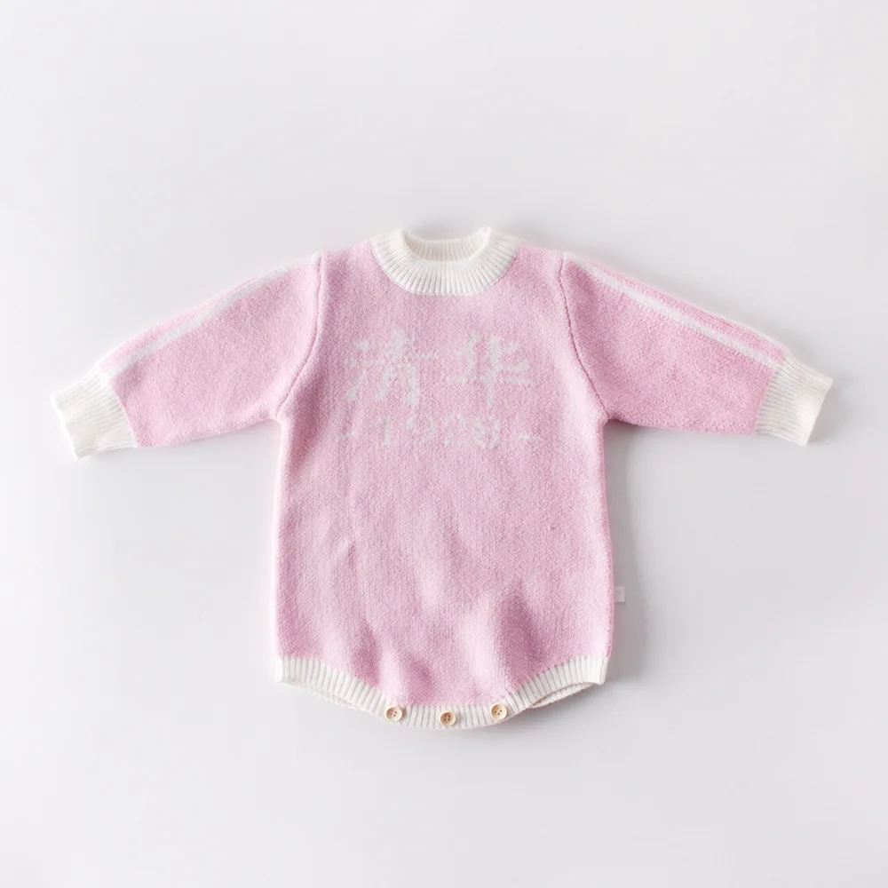 pink Вязаный комбинезон на подтяжках для новорожденных; Новинка года; сезон весна-осень; милый шерстяной вязанный комбинезон для маленьких мальчиков и девочек; Детский комбинезон - Цвет: pink