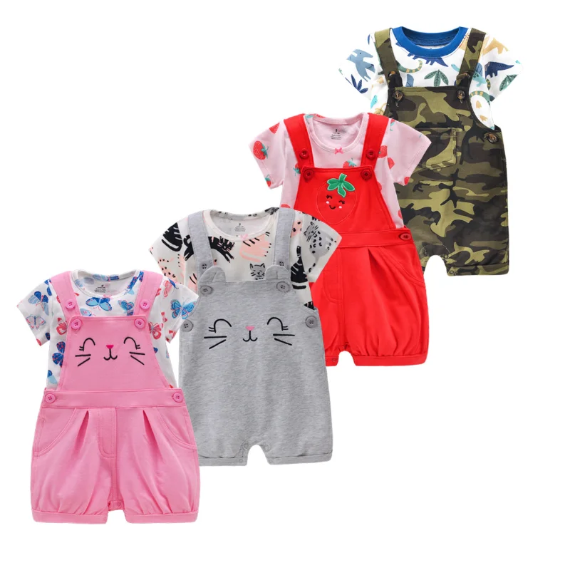 

Newborn Baby Girl Clothes 2021 Spring Summer T-shirt+Suspender Shorts Jumpsuit 2PCS Infant Fashion Baby Girl Outfit 9M-36M