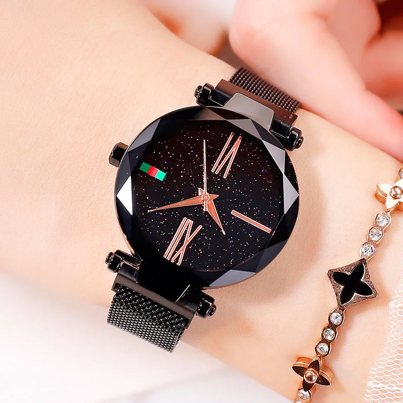 

Starry Sky Watches Women Quartz Romantic Minimalist Classic Black Wristwatches For Girl Geometry Crystal Luxury Relogio Feminino