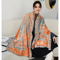 new woman fashion european and american style retro flower printing imitation cashmere shawl multifunction decorate warm scarf
