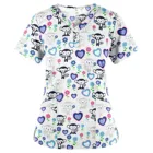 Женские топы с коротким рукавом и V-образным вырезом, Рабочая форма, блузка с мультяшным принтом, комбинезон, аксессуары для медсестер, футболка, женская одежда 2021