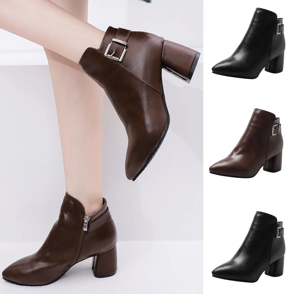 Зимние ботинки черная кожаная обувь женские винтажные ботильоны с острым носком