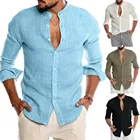 Рубашка мужская из дышащей льняной ткани, Повседневная модная тонкая с длинным рукавом, лето 2021