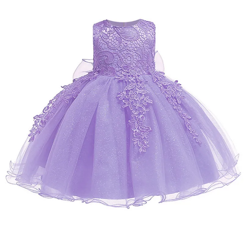 purple Платье для маленьких девочек; с бантом; Пышное кружевное платье; праздничное платье; Пышное Платье с бантом и лентой для волос - Цвет: purple
