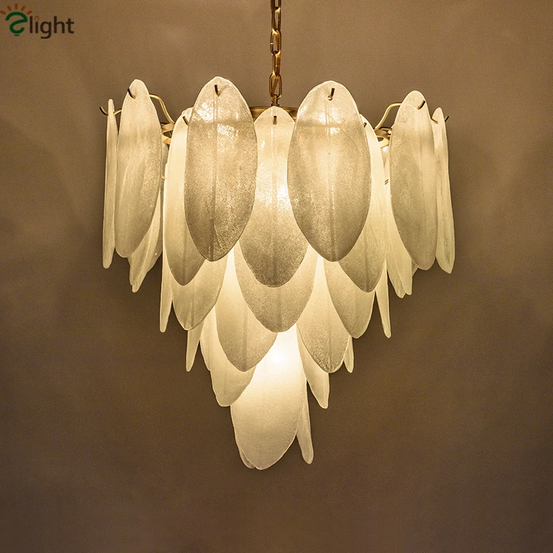 

Led Pendant Lights Glass Leaves Lustre Luminaria Hanging Lamp Led Indoor Lighting Fixtures Lamparas Deco Plate Gold Metal Art AC