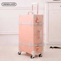 uniwalker 2022 24 26 drawbarspu leather retro luggage suitcase travel trolley case rolling luggage bags suitcases on wheels