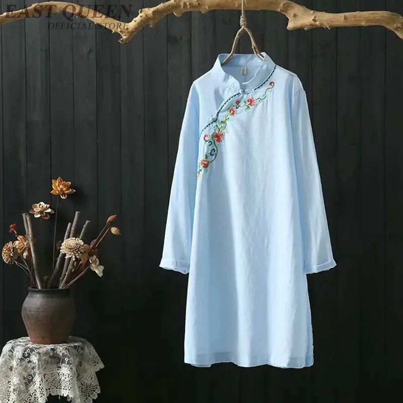 Желтое китайское платье длинная рубашка Женская туника Женские топы и блузки