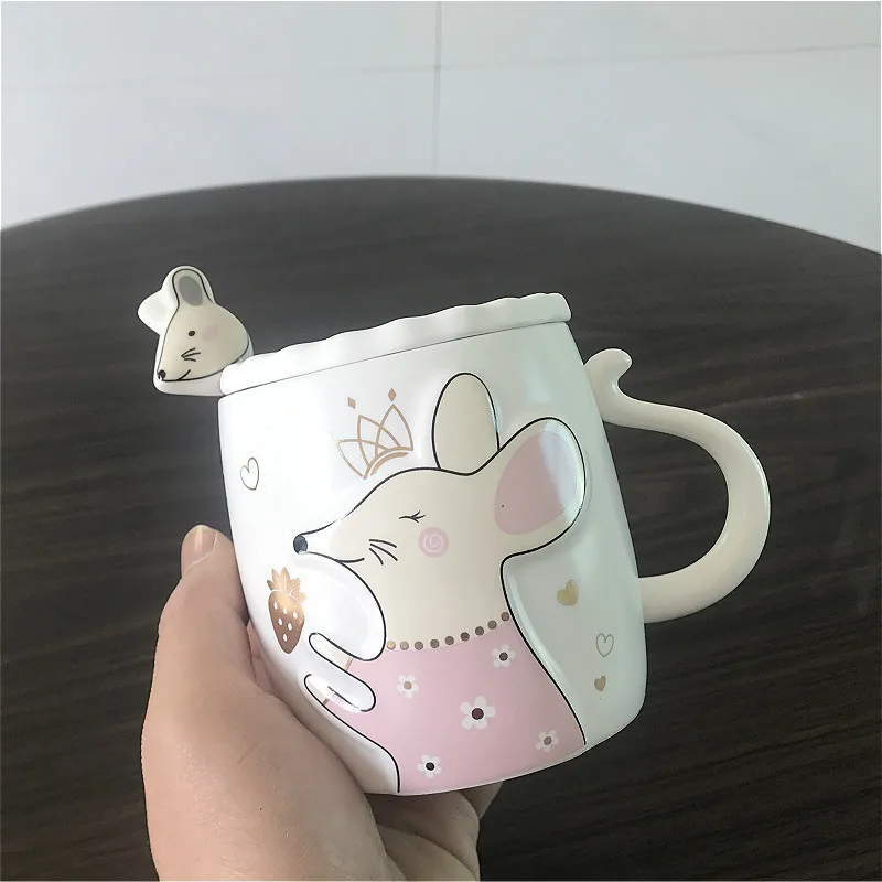 

400ml super cute animal mouse print morning home child water ceramic mugs 0409-16