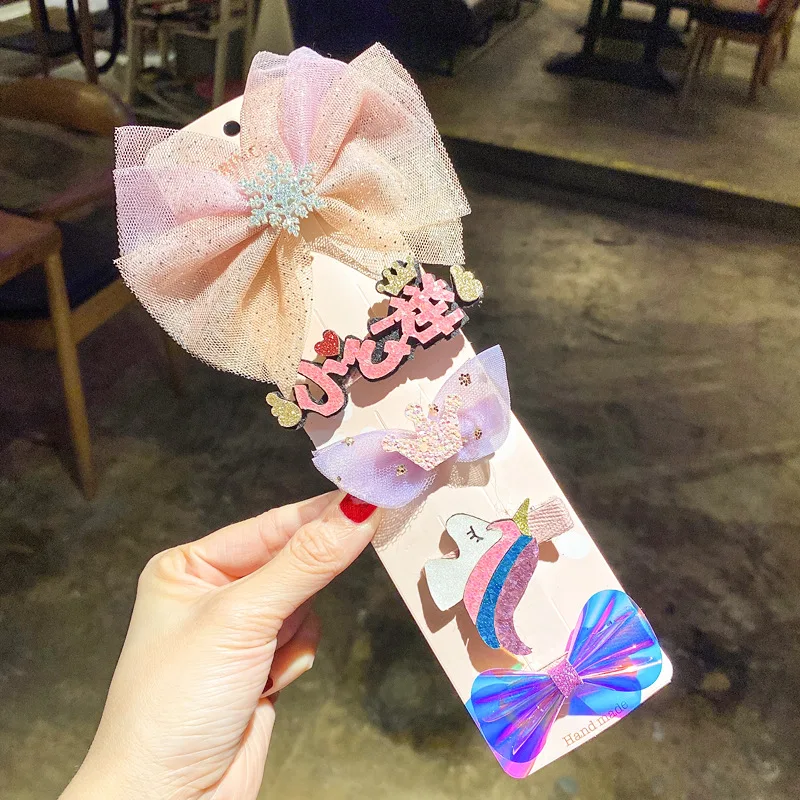 Заколки для волос Kawaii в виде цветов из сетчатой пряжи с бантом шпильки заколки