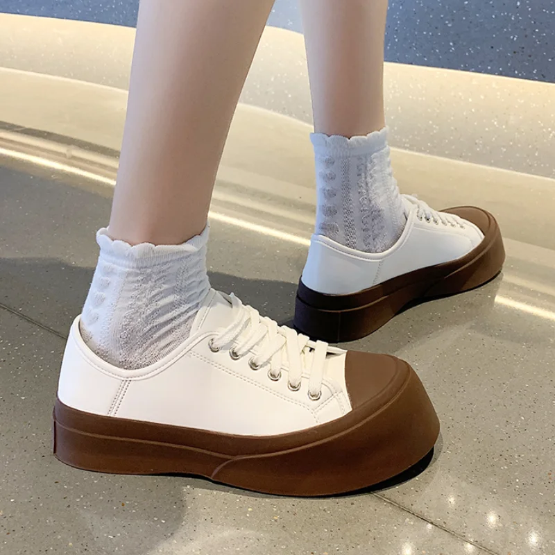 

Shoes Woman 2021 Spring Autumn Fashion Chunky Sneaker Casual Women Shoes Pu Leather Lace Up Sneakers Women Comfort Platform Shoe