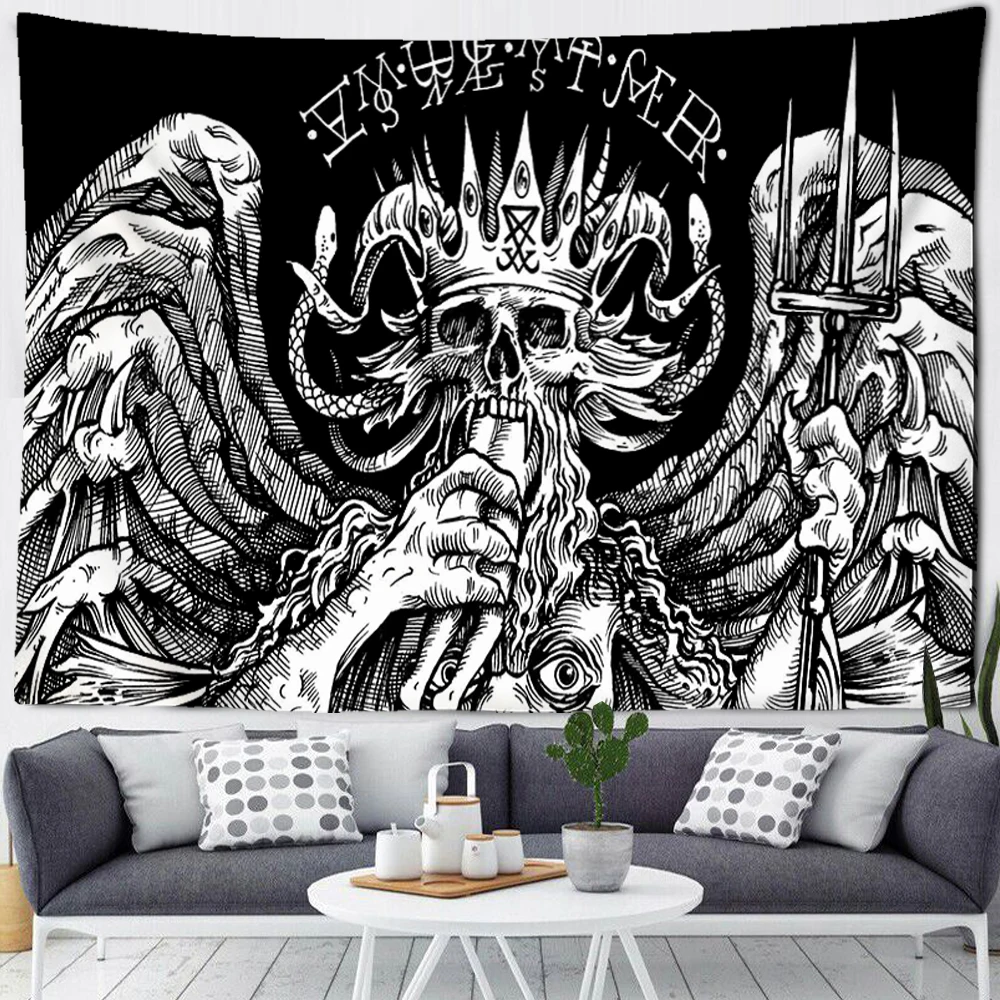 

Tarot Card Satan Tapestry Evil Death Demon Wall Hanging Hippie Witchcraft Decoration Skull Decor Tapestry Wall Blanket