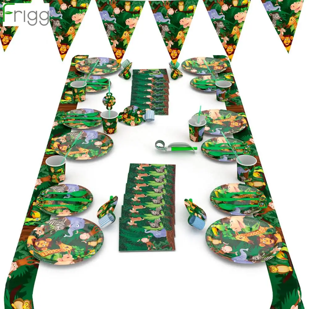 Одноразовые столовые приборы в джунглях вечерние украшения стиле сафари для дня