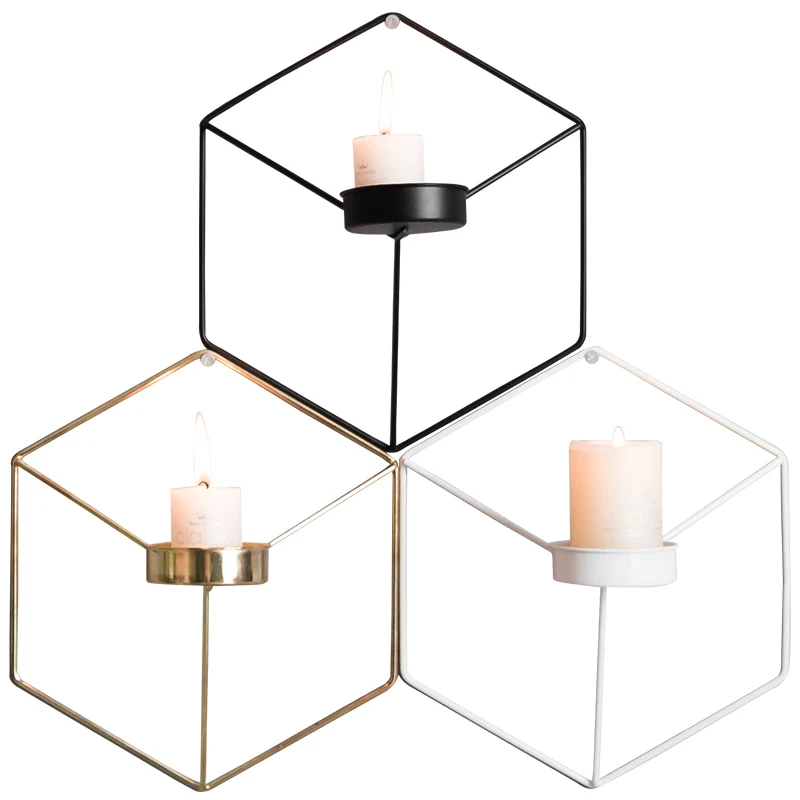

3D Wedding Candlesticks Home Deco Geometric Metal Iron Candle Holders Wall Mounted Candle Holders Sconce Collectible Decoration