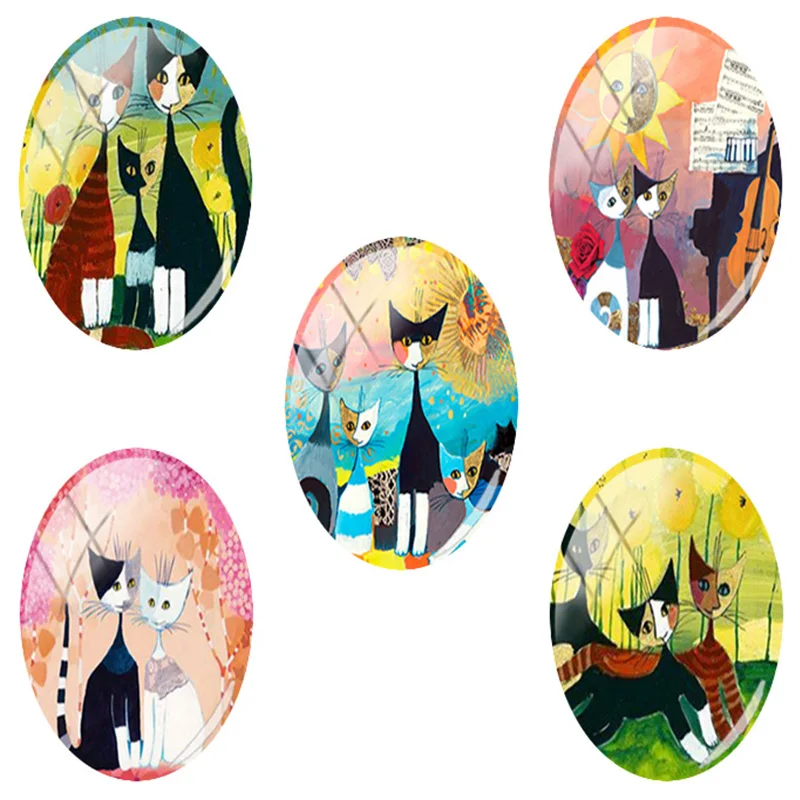 JWEIJIAO цветная кошка семейное искусство картина овальная форма ручная работа