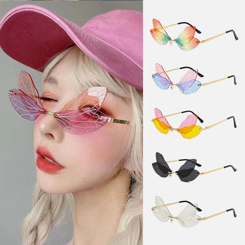 

Fashion Dragonfly Wings Sunglasses Women Double Lens Spectacles Party Prom Styling Glasses Gafas De Sol