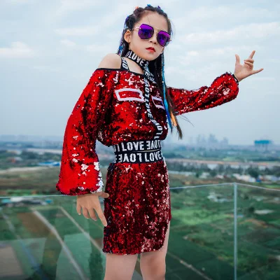 2020 новый детский Джазовый танцевальный костюм с пайетками для девочек хип хоп