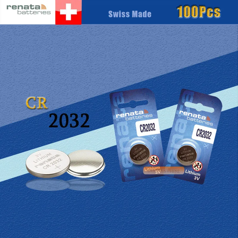 RENATA 100 шт/партия CR2032 2032 3V Высокопроизводительные батареи
